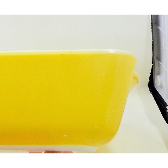 Pyrex Primary Yellow 503-B Refrigerator Dish 503-C Clear Ribbed Lid Handles - Picture 5 of 16